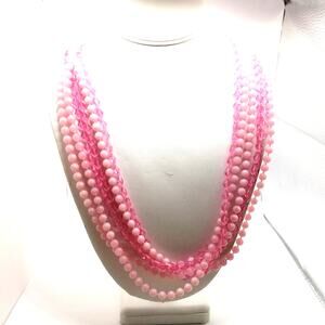 Vintage 1950s Pink Lucite Beaded Necklace 5 Strands Faceted & Opaque Beads